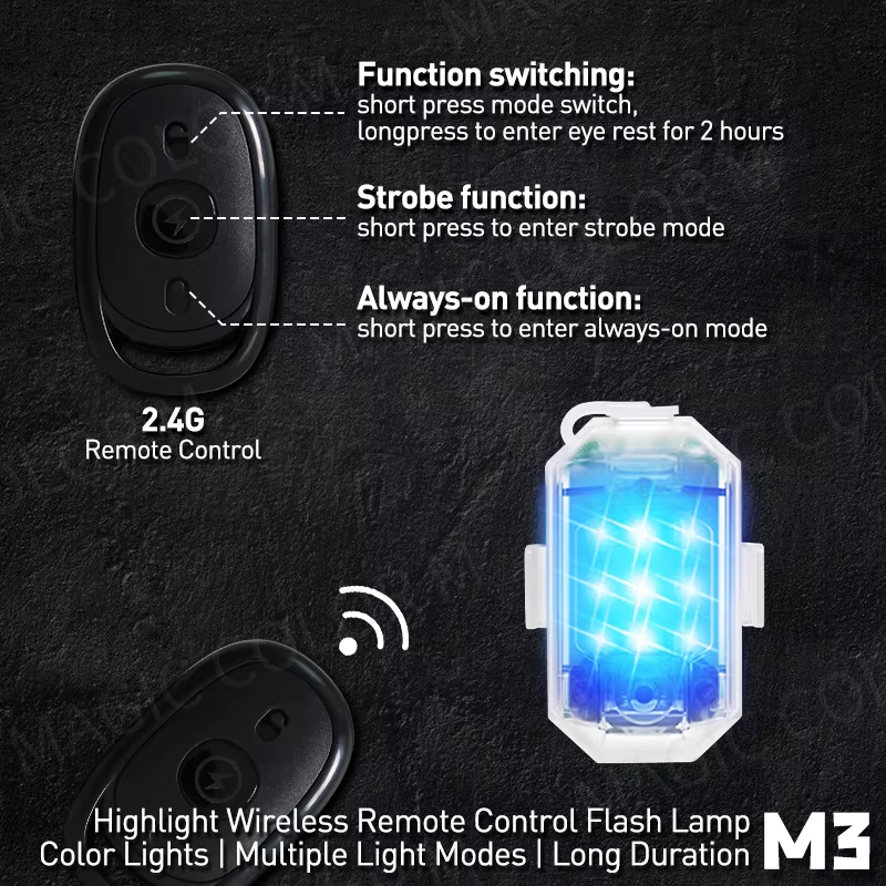 High Quality HOSHI M3 LED Strobe Light 7 Colors Switching Two Modes Fast & Slow Strobe Light for Bike Drone Car Warning Light