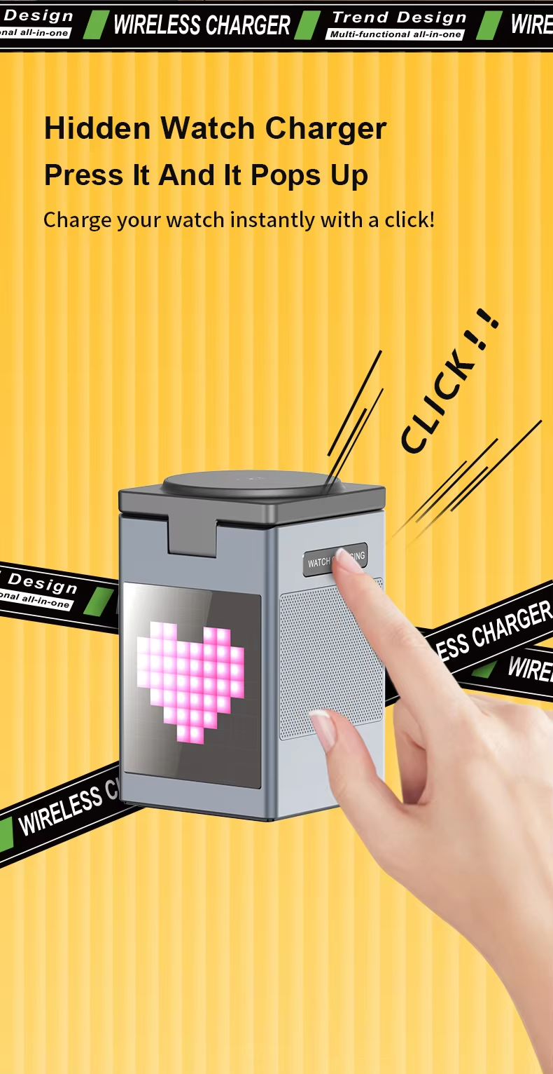 6 in 1 15W Magnetic Wireless Charging Station with Alarm Clock LED Table Lamp Wireless Charger Bluetooth Speaker