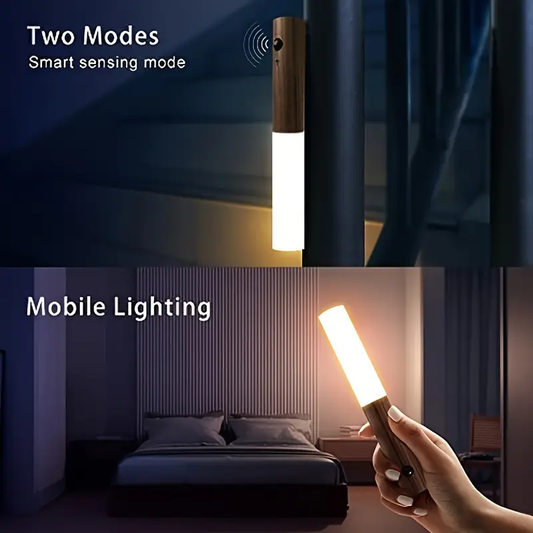 2pcs Auto Sensor Night Light And Wireless Wall Light, Human Sensor, Energy Saving, Safe And Reliable, Long Lasting Power, with Magnetic Base, High Efficiency LED Suitable for Bedroom, Hallway, Staircase, Closet, Ambience Sense Gift