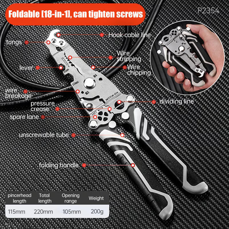 18 in 1 Foldable Multi-Purpose Crimper and Stripper 2082 Upgrade