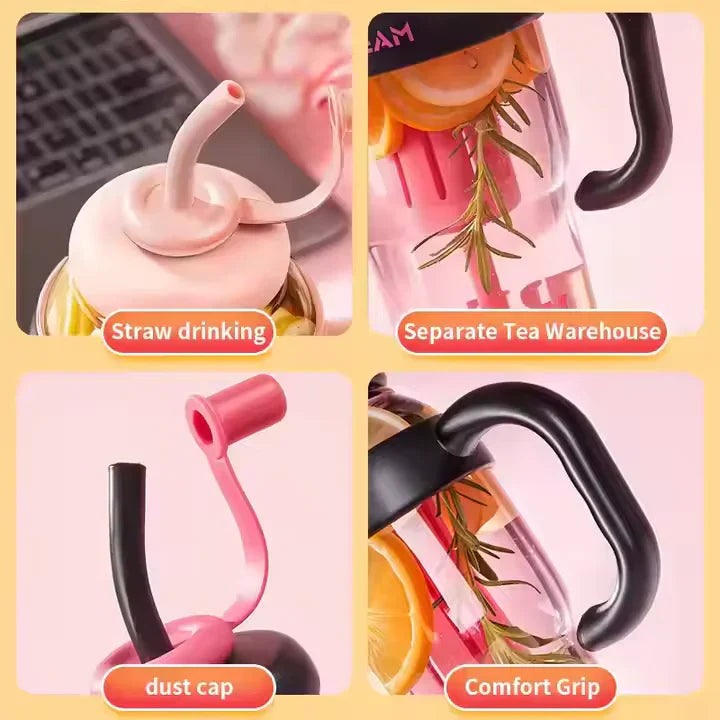 Large Capacity Ice Cream Water Bottle with Straw