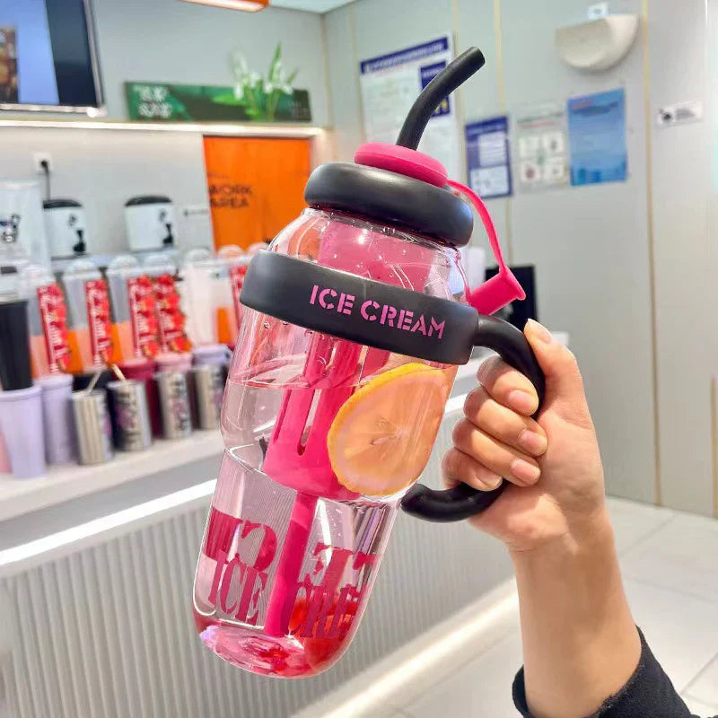 Large Capacity Ice Cream Water Bottle with Straw