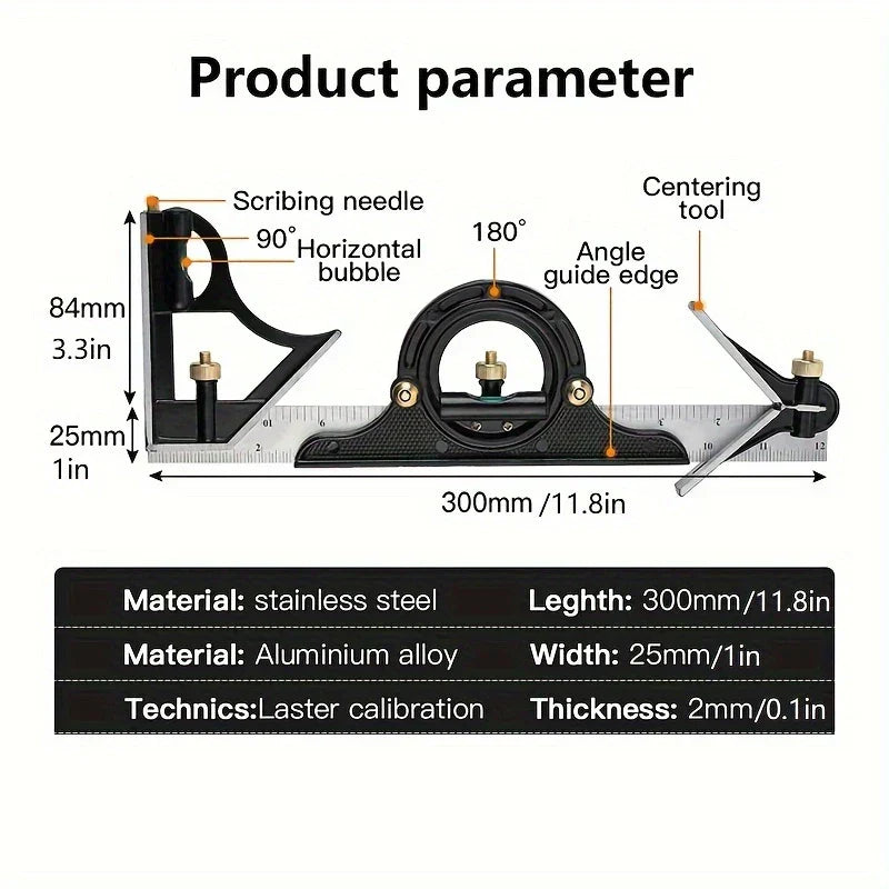 सटीकता र बहुमुखी: 3-इन-1 एड्जस्टेबल कम्बिनेशन स्क्वायर