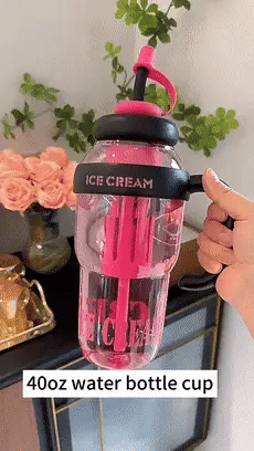 Large Capacity Ice Cream Water Bottle with Straw