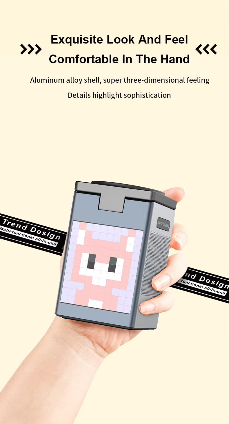 6 in 1 15W Magnetic Wireless Charging Station with Alarm Clock LED Table Lamp Wireless Charger Bluetooth Speaker