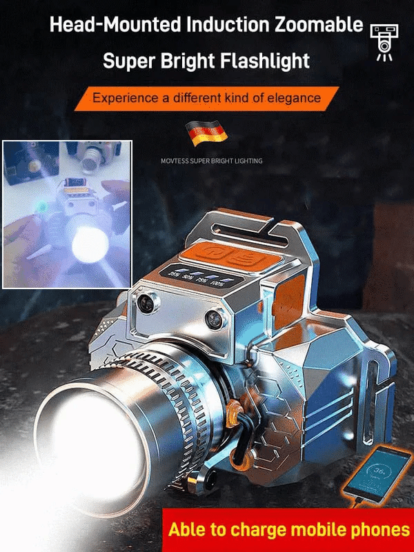 🔦 अत्यधिक उज्यालो टर्च सेन्सर सहितको टाउकोमा, हात स्वतन्त्र, अति लामो प्रकाश समय