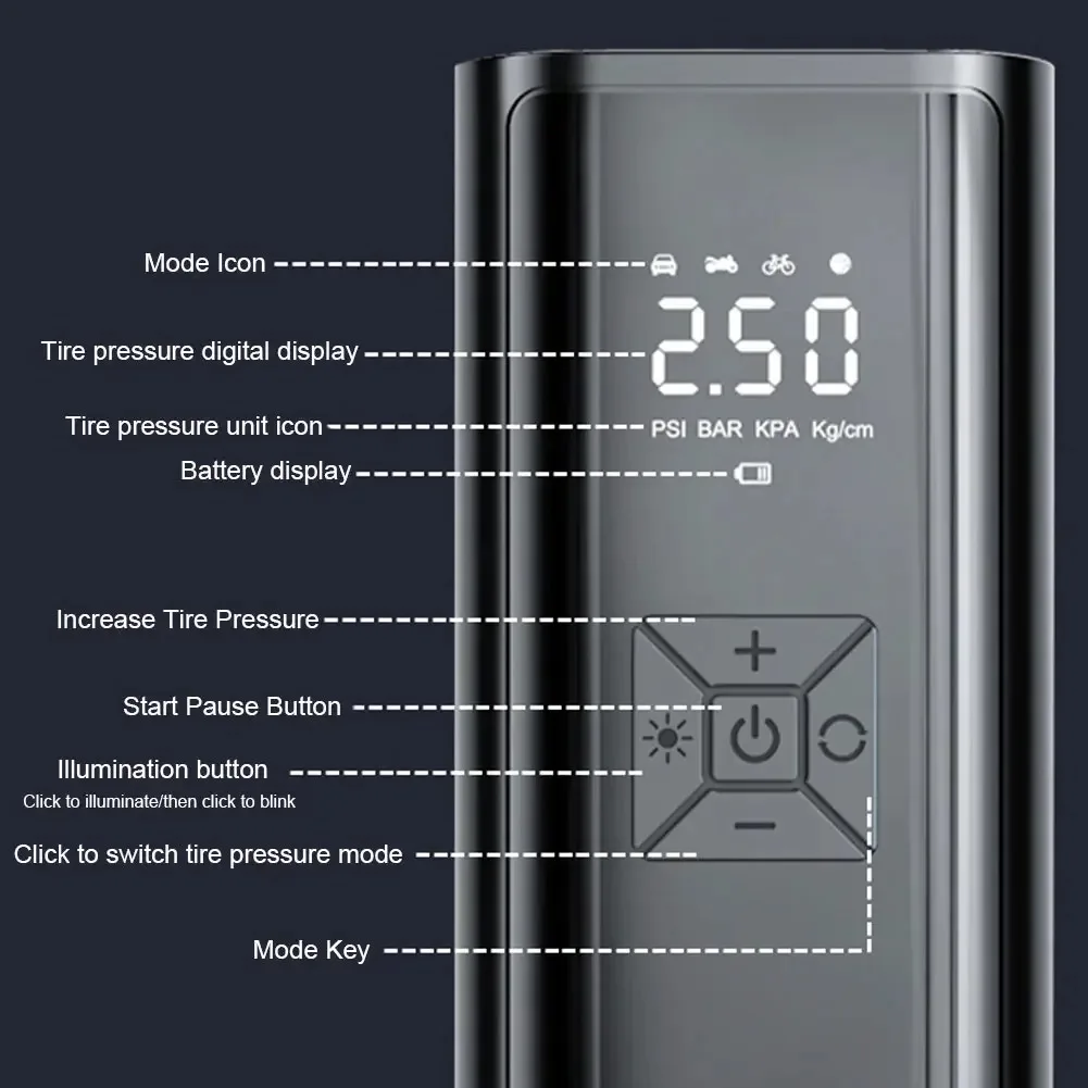 SUITU 120W Handheld Car Tire Inflator. It can be a wired inflator without a battery or a wireless inflator with a battery
