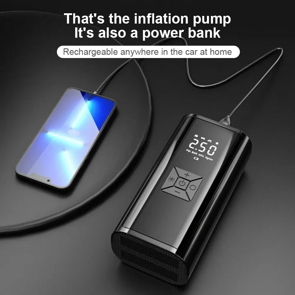 SUITU 120W Handheld Car Tire Inflator. It can be a wired inflator without a battery or a wireless inflator with a battery