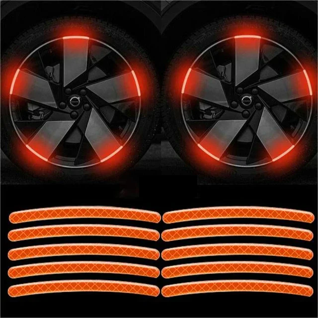 20Pcs Wheel Hub Reflective Sticker Rainbow Fluorescence Luminous Stripe Tape Car Motorcycle Decal Night Driving Safety Accessory