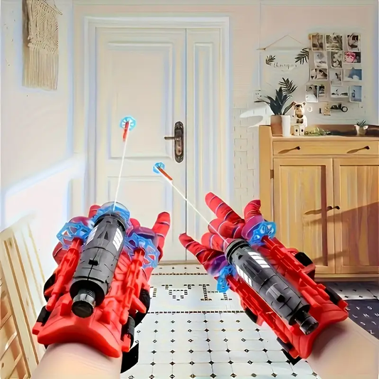 2pcs Spider Gloves With Launcher Gloves, Party Games, Cosplay Wrist Decoration(Red And Black)